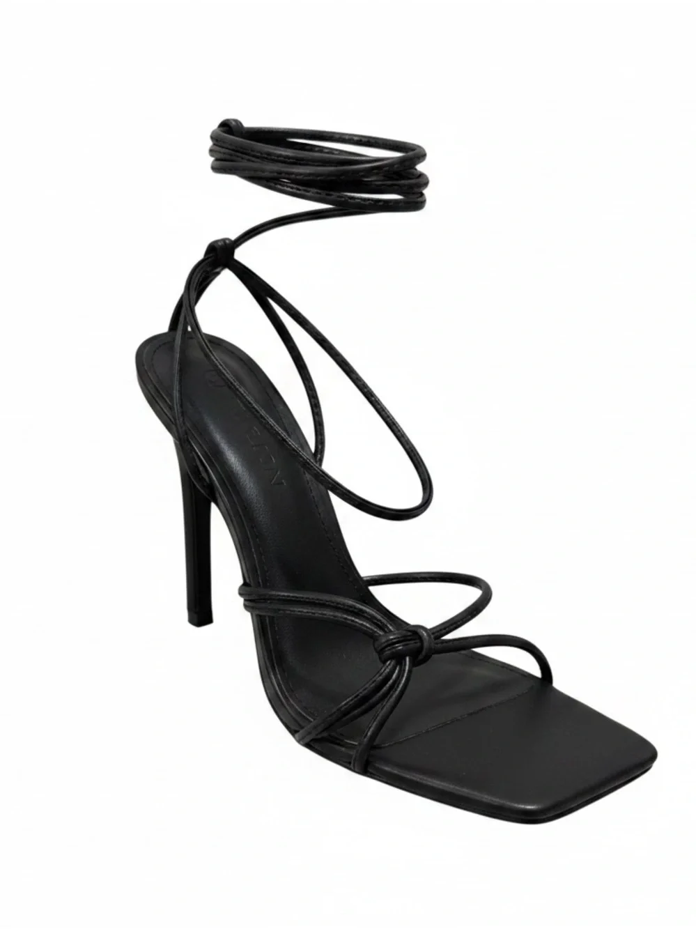 Black Strappy Lace-Up High Heel Sandal
